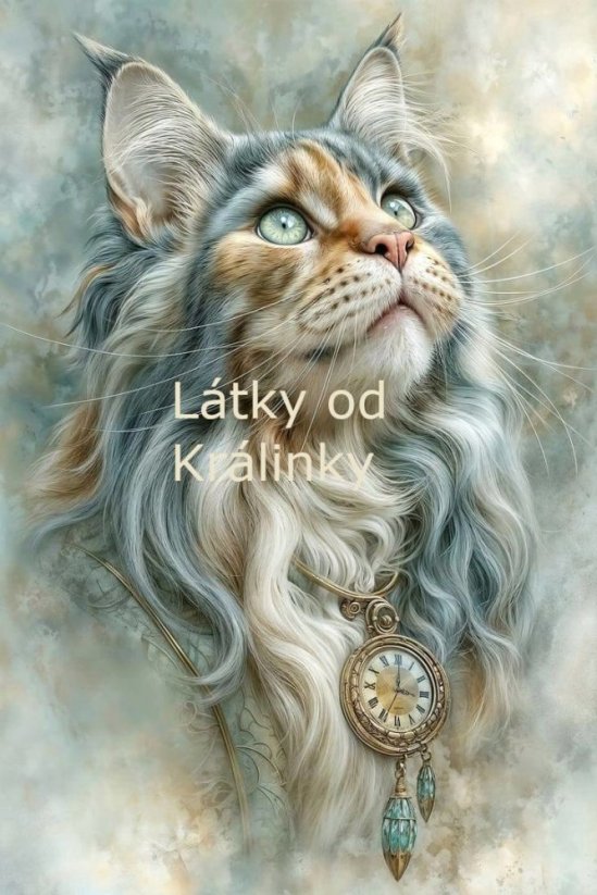 Kočka s hodinkami cca 60x80  (teplákovina panel)