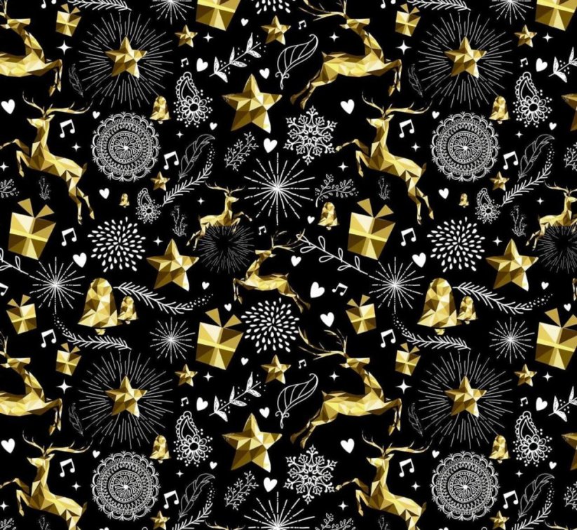 Vánoční jeleni na černém (teplákovina)