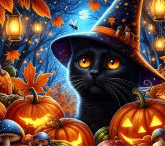 Kočka Halloween/ velur/ cca 49x49 cm