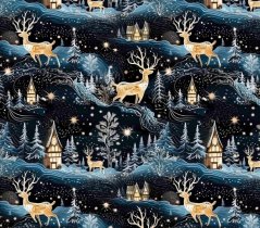 Vánoční jeleni na tmavě modrém (teplákovina)