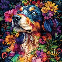 Labrador v květině/ velur/ cca 49x49 cm