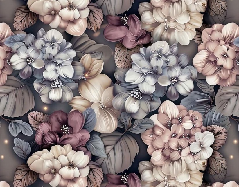 Béžovo-šedé květy (oxfordská tkanina)