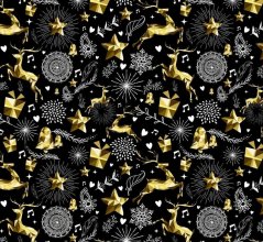 Vánoční jeleni na černém (teplákovina)