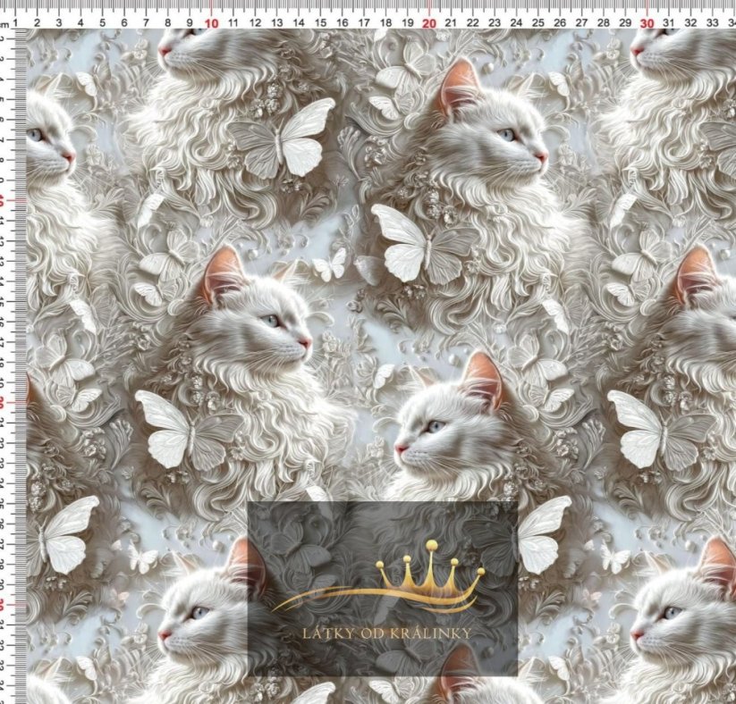 Krémové kočky s motýlky  (teplákovina)